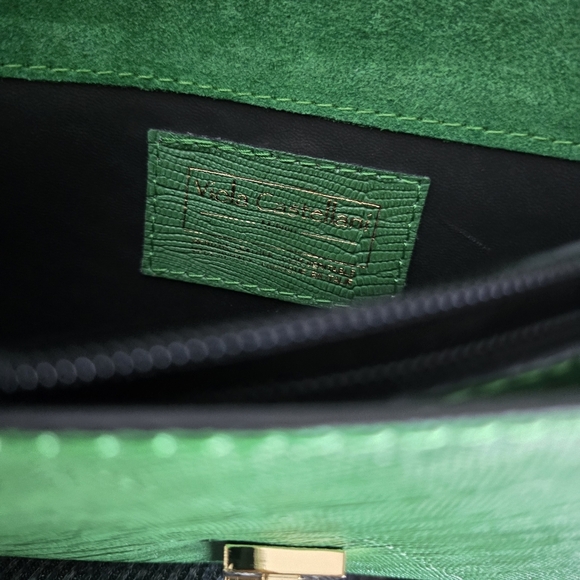 Viola Castellani, New, Emerald Green Italian Leather Embossed Crossbody Bag - Picture 9 of 10